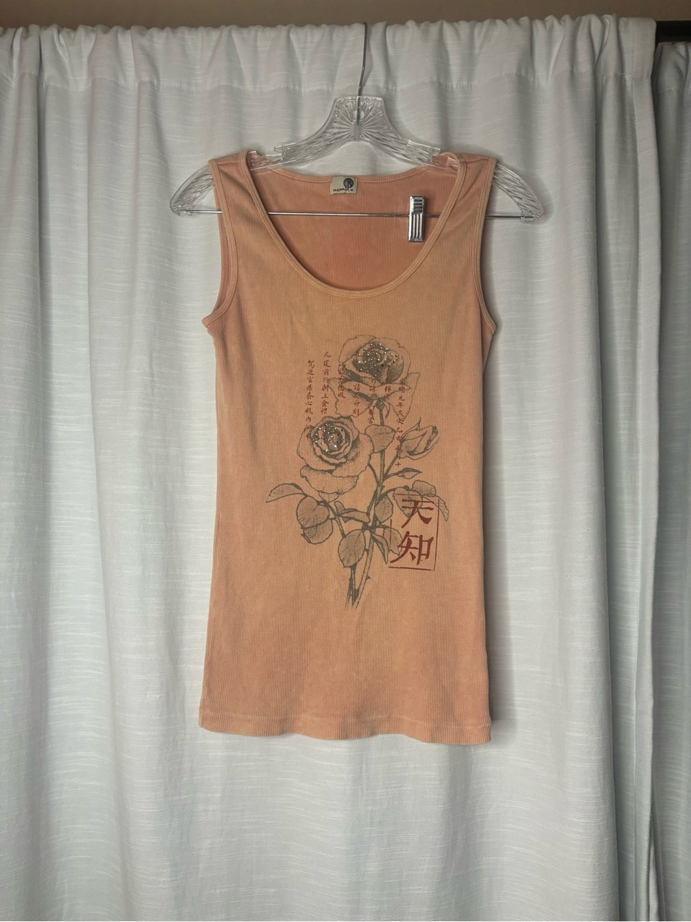 ONE WORLD Peach Rose Graphic Tank Top